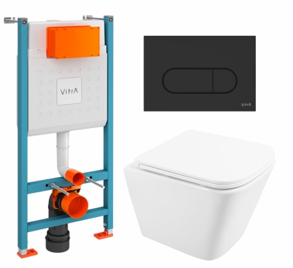 Комплект 3 в 1 инсталляция VitrA V-Fix Core + Унитаз подвесной BelBagno Due BB3103CHR/SC + кнопка черная матовая