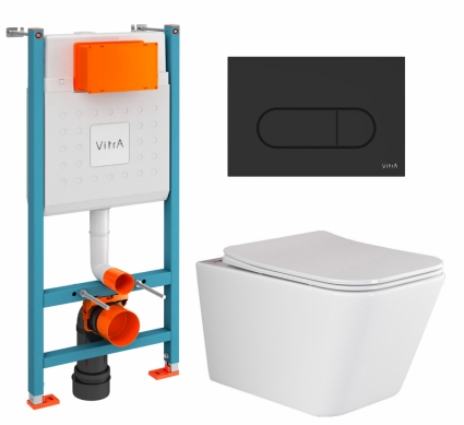 Комплект 3 в 1 инсталляция VitrA V-Fix Core + Унитаз подвесной Ceramica Nova Metric Rimless CN3007 + кнопка черная матовая