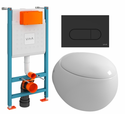 Комплект 3 в 1 инсталляция VitrA V-Fix Core + Унитаз подвесной Grossman GR-4442 + кнопка черная матовая