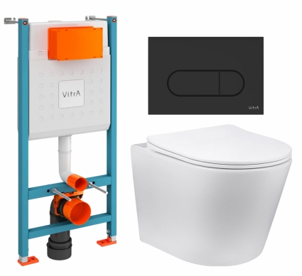 Комплект 3 в 1 инсталляция VitrA V-Fix Core + Унитаз Vincea Piatti VT1-11 + кнопка черная матовая