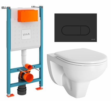 Комплект 3 в 1 инсталляция VitrA V-Fix Core + Унитаз подвесной Berges Wasserhaus Gamma 081105 + кнопка черная матовая