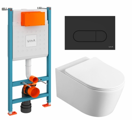 Комплект 3 в 1 инсталляция VitrA V-Fix Core + Унитаз Vincea Cute VT1-24 + кнопка черная матовая