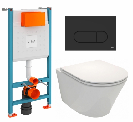 Комплект 3 в 1 инсталляция VitrA V-Fix Core + Унитаз подвесной Jacob Delafon Rodin+ EDY102-00 + кнопка черная матовая