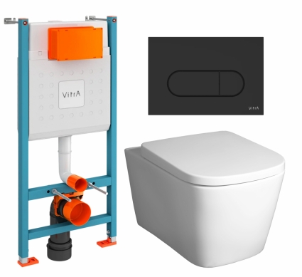 Комплект 3 в 1 инсталляция VitrA V-Fix Core + Унитаз подвесной BelBagno Albano BB120CHR + кнопка черная матовая