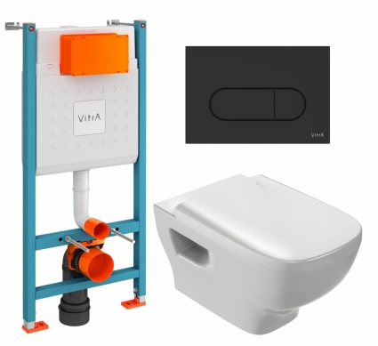 Комплект 3 в 1 инсталляция VitrA V-Fix Core + Унитаз подвесной Jacob Delafon Struktura EDE102-00 + кнопка черная матовая