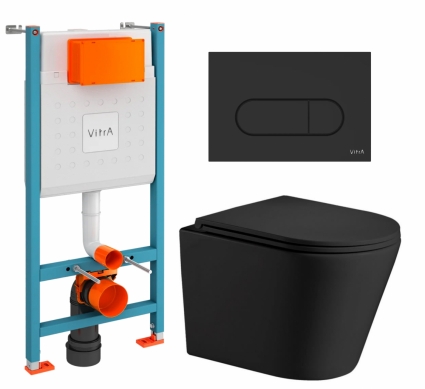 Комплект 3 в 1 инсталляция VitrA V-Fix Core + Подвесной унитаз WeltWasser Salzbach 043 MT-BL + кнопка черная матовая