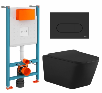 Комплект 3 в 1 инсталляция VitrA V-Fix Core + Унитаз подвесной Aquanet Tavr-W BW 287011 + кнопка черная матовая