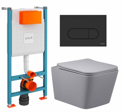 Комплект 3 в 1 инсталляция VitrA V-Fix Core + Унитаз подвесной Vincea Q-Line VT1-12MG + кнопка черная матовая