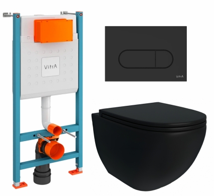 Комплект 3 в 1 инсталляция VitrA V-Fix Core +  Унитаз подвесной Enio Unico BL EN4105055 + кнопка черная матовая