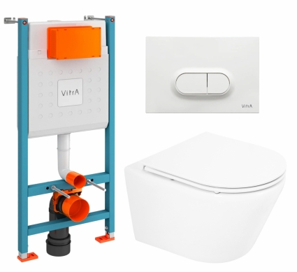 Комплект 3 в 1 инсталляция VitrA V-Fix Core + Унитаз подвесной BelBagno Tre BB8001CHR/SC + кнопка белая глянцевая