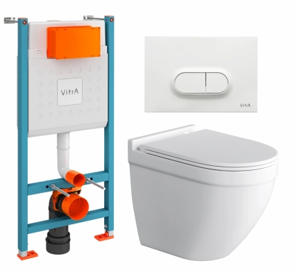 Комплект 3 в 1 инсталляция VitrA V-Fix Core + Унитаз подвесной Grossman GR-4483S + кнопка белая глянцевая