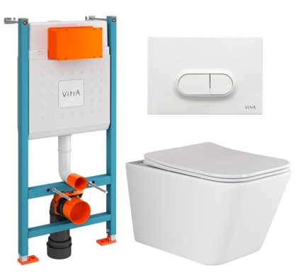 Комплект 3 в 1 инсталляция VitrA V-Fix Core + Унитаз подвесной Ceramica Nova Metric Rimless CN3007 + кнопка белая глянцевая