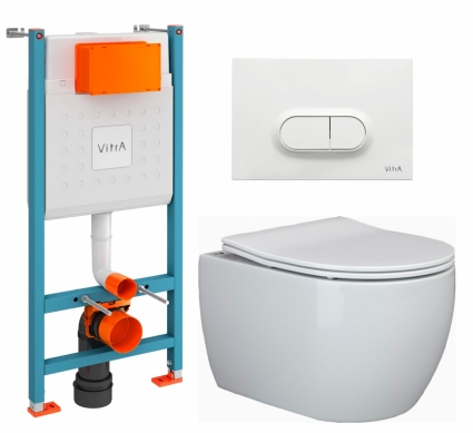 Комплект 3 в 1 инсталляция VitrA V-Fix Core + Унитаз подвесной Ceramica Nova Play CN3001 + кнопка белая глянцевая