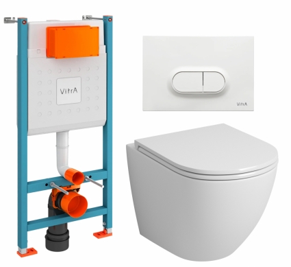 Комплект 3 в 1 инсталляция VitrA V-Fix Core + Унитаз подвесной Grossman GR-4455S + кнопка белая глянцевая