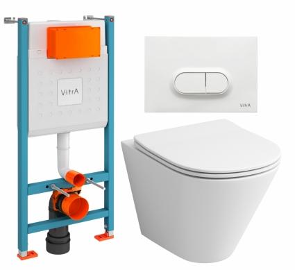 Комплект 3 в 1 инсталляция VitrA V-Fix Core + Унитаз подвесной Grossman GR-4477S + кнопка белая глянцевая
