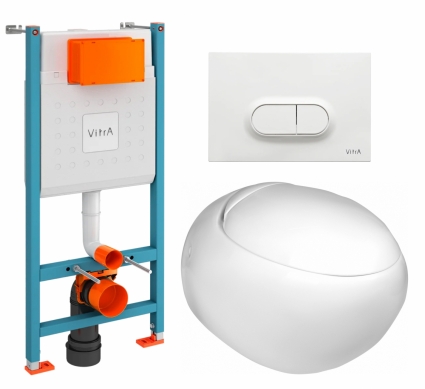 Комплект 3 в 1 инсталляция VitrA V-Fix Core + Подвесной унитаз WeltWasser Jeckenbach + кнопка белая глянцевая