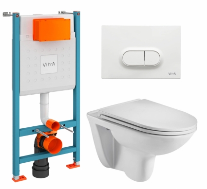 Комплект 3 в 1 инсталляция VitrA V-Fix Core + Подвесной унитаз WeltWasser Baarbach 004 GL-WT + кнопка белая глянцевая