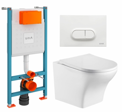 Комплект 3 в 1 инсталляция VitrA V-Fix Core + Подвесной унитаз WeltWasser Odenbach 004 GL-WT + кнопка белая глянцевая
