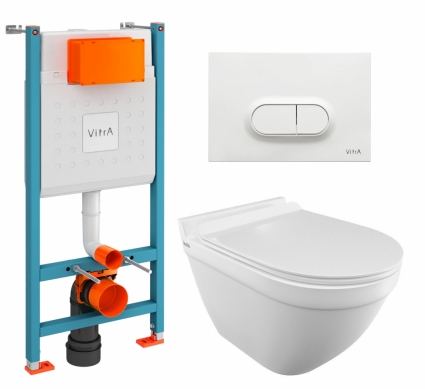 Комплект 3 в 1 инсталляция VitrA V-Fix Core + Унитаз подвесной Iddis Cloud CLORDSEi25 + кнопка белая глянцевая