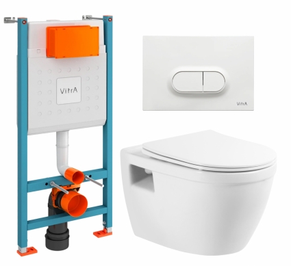 Комплект 3 в 1 инсталляция VitrA V-Fix Core + Унитаз подвесной BelBagno Loto BB070CHR/SC + кнопка белая глянцевая