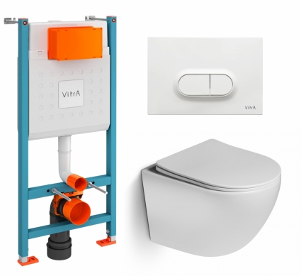 Комплект 3 в 1 инсталляция VitrA V-Fix Core + Унитаз подвесной SantiLine SL-5005 + кнопка белая глянцевая