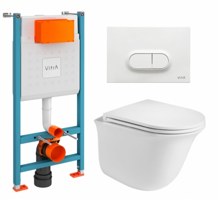 Комплект 3 в 1 инсталляция VitrA V-Fix Core + Подвесной унитаз WeltWasser Telbach 004 GL-WT + кнопка белая глянцевая