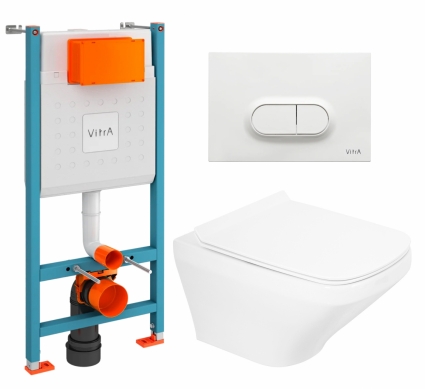Комплект 3 в 1 инсталляция VitrA V-Fix Core + Унитаз подвесной BelBagno Sela BB3201CHR + кнопка белая глянцевая