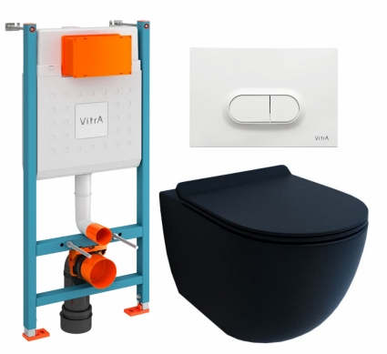 Комплект 3 в 1 инсталляция VitrA V-Fix Core + Унитаз подвесной Esbano Garcia + кнопка белая глянцевая