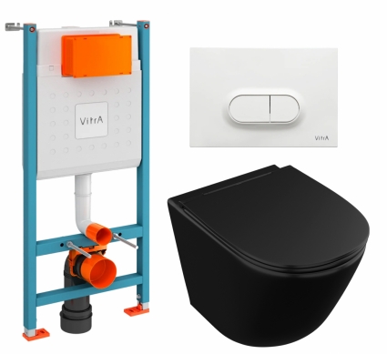 Комплект 3 в 1 инсталляция VitrA V-Fix Core + Унитаз подвесной Owl 1975 Vind Cirkel-H Matt Black OWLT190305 + кнопка белая глянцевая