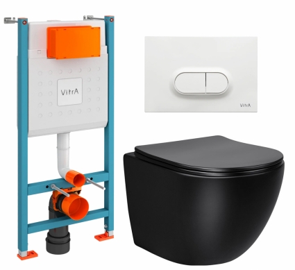 Комплект 3 в 1 инсталляция VitrA V-Fix Core + Унитаз Vincea Globo VT1-14SMB + кнопка белая глянцевая