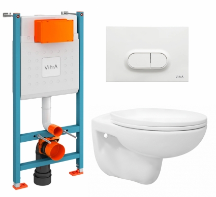 Комплект 3 в 1 инсталляция VitrA V-Fix Core + Унитаз подвесной Enio Ekos EN0170571 + кнопка белая глянцевая