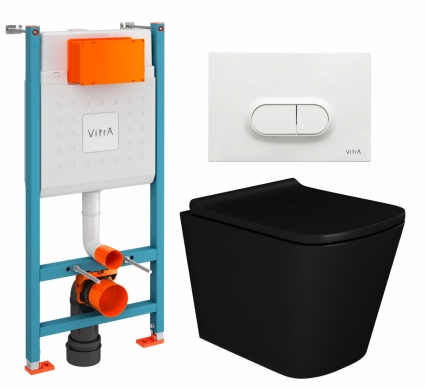 Комплект 3 в 1 инсталляция VitrA V-Fix Core + Унитаз подвесной Enio Binario BL EN4180225 + кнопка белая глянцевая