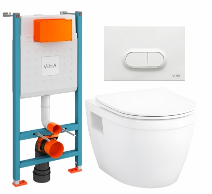 Комплект 3 в 1 инсталляция VitrA V-Fix Core + Унитаз подвесной Enio Bolo EN8350034 + кнопка белая глянцевая