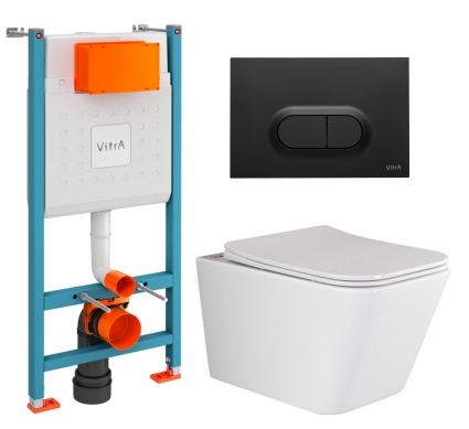 Комплект 3 в 1 инсталляция VitrA V-Fix Core + Унитаз подвесной Ceramica Nova Metric Rimless CN3007 + кнопка черная матовая