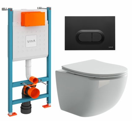 Комплект 3 в 1 инсталляция VitrA V-Fix Core + Унитаз подвесной Ceramica Nova Forma CN3009 + кнопка черная матовая