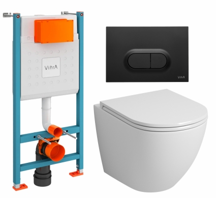 Комплект 3 в 1 инсталляция VitrA V-Fix Core + Унитаз подвесной Grossman GR-4455S + кнопка черная матовая