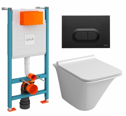 Комплект 3 в 1 инсталляция VitrA V-Fix Core + Унитаз подвесной Grossman GR-4413S + кнопка черная матовая