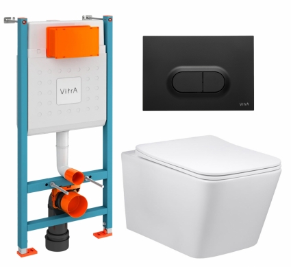 Комплект 3 в 1 инсталляция VitrA V-Fix Core + Унитаз Vincea Q-Line VT1-12 + кнопка черная матовая