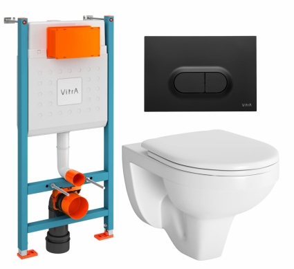 Комплект 3 в 1 инсталляция VitrA V-Fix Core + Унитаз подвесной Berges Wasserhaus Gamma 081105 + кнопка черная матовая