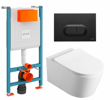 Комплект 3 в 1 инсталляция VitrA V-Fix Core + Унитаз Vincea Cute VT1-24 + кнопка черная матовая