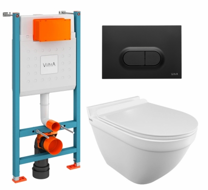 Комплект 3 в 1 инсталляция VitrA V-Fix Core + Унитаз подвесной Iddis Cloud CLORDSEi25 + кнопка черная матовая