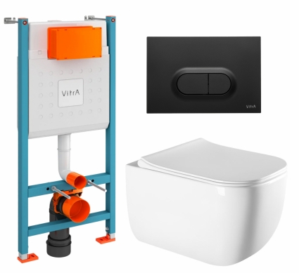 Комплект 3 в 1 инсталляция VitrA V-Fix Core + Унитаз подвесной Vincea Form VT1-35 + кнопка черная матовая
