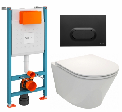 Комплект 3 в 1 инсталляция VitrA V-Fix Core + Унитаз подвесной Jacob Delafon Rodin+ EDY102-00 + кнопка черная матовая