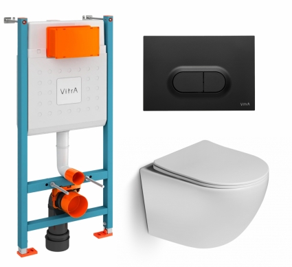 Комплект 3 в 1 инсталляция VitrA V-Fix Core + Унитаз подвесной SantiLine SL-5005 + кнопка черная матовая