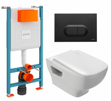 Комплект 3 в 1 инсталляция VitrA V-Fix Core + Унитаз подвесной Jacob Delafon Struktura EDE102-00 + кнопка черная матовая