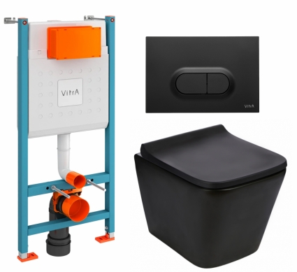 Комплект 3 в 1 инсталляция VitrA V-Fix Core + Подвесной унитаз WeltWasser Gelbach 043 MT-BL + кнопка черная матовая