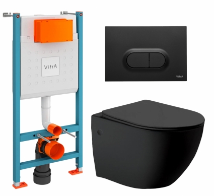 Комплект 3 в 1 инсталляция VitrA V-Fix Core + Унитаз Vincea Globo VT1-14MB + кнопка черная матовая