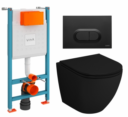 Комплект 3 в 1 инсталляция VitrA V-Fix Core + Унитаз подвесной Grossman GR-4455BMS + кнопка черная матовая