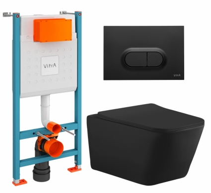 Комплект 3 в 1 инсталляция VitrA V-Fix Core + Унитаз подвесной Aquanet Tavr-W BW 287011 + кнопка черная матовая