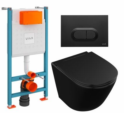 Комплект 3 в 1 инсталляция VitrA V-Fix Core + Унитаз подвесной Owl 1975 Vind Cirkel-H Matt Black OWLT190305 + кнопка черная матовая